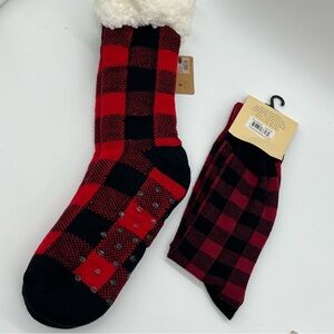 NWT Treehouse Knits Legale Buffalo Plaid Slipper Socks & Crew Socks Bundle